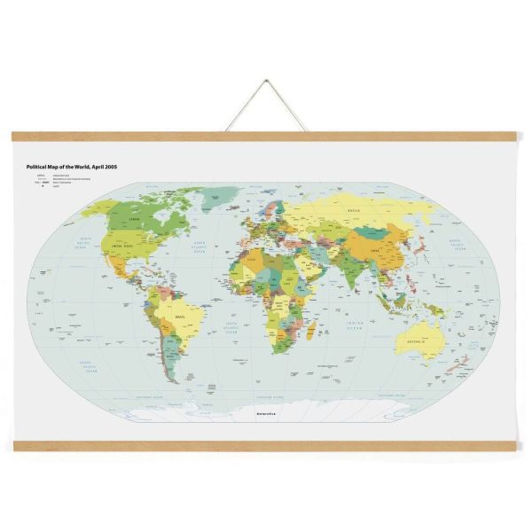 27" Natural Wood Magnetic Poster Holder holding a map
