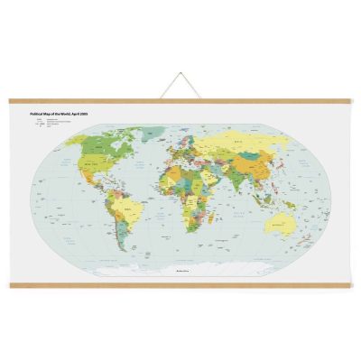 36" Natural Wood Magnetic Poster Holder holding a map