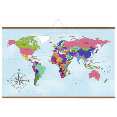 40" Dark Wood Magnetic Poster Holder holding a map