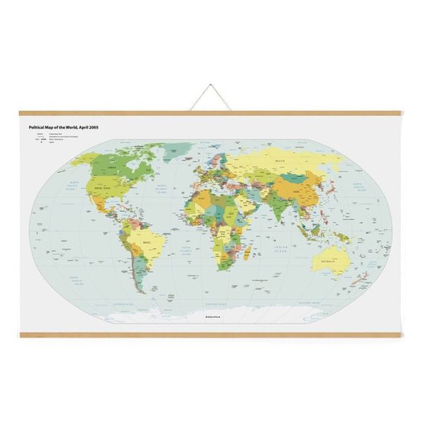 40" Natural Wood Magnetic Poster Holder holding a map