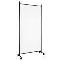 Clear wall separator with black frame and wheels