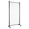 Clear wall separator with black frame and wheels