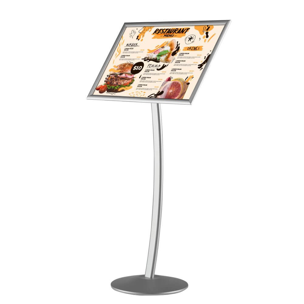 Pedestal Sign Holder Stand Silver 18x24 Inch Double Sided Slide-In Aluminum  Poster Frame Floor Standing