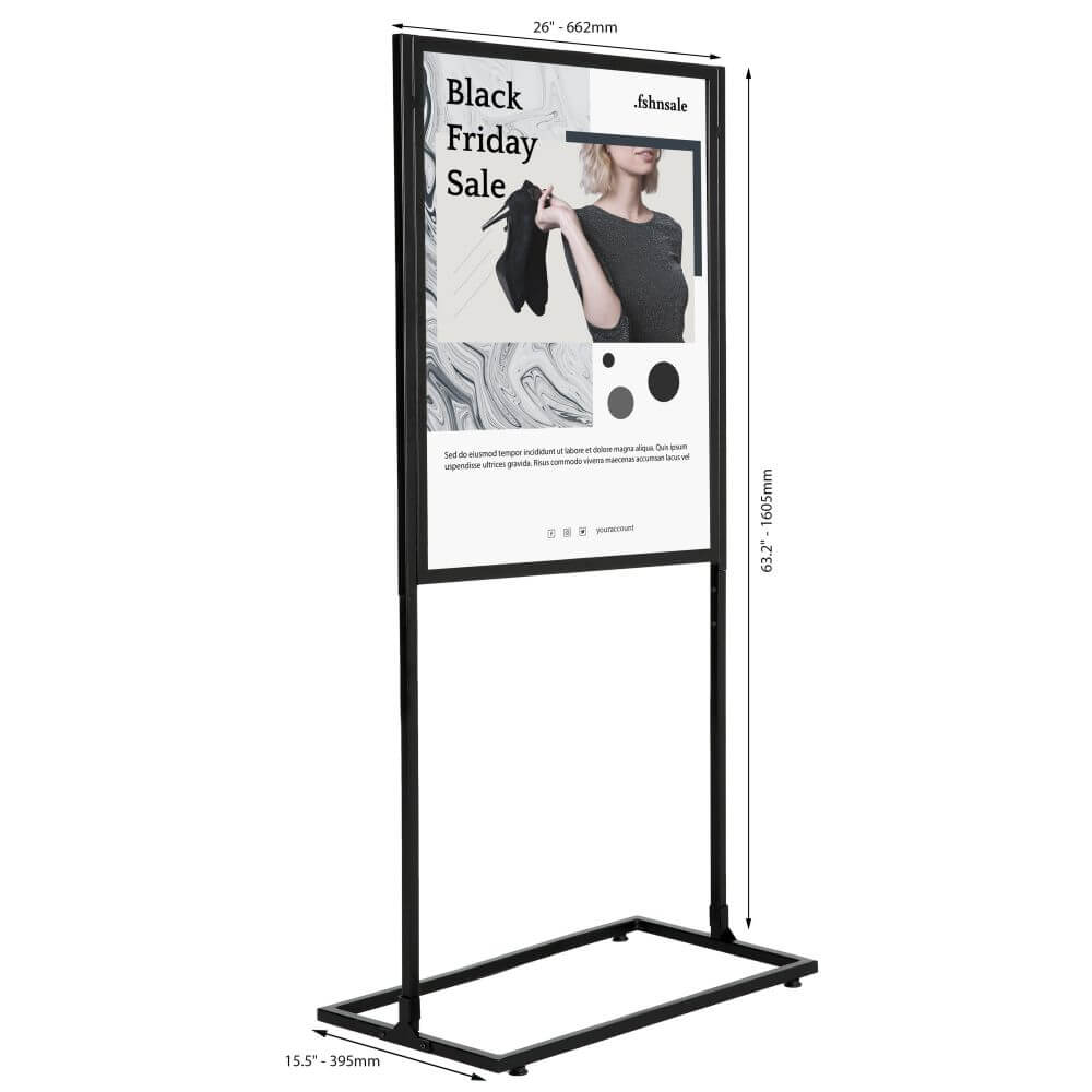 Floor Stand Stanchion Sign Holder 24W x36H Single Sided Sign —  screengemsinc