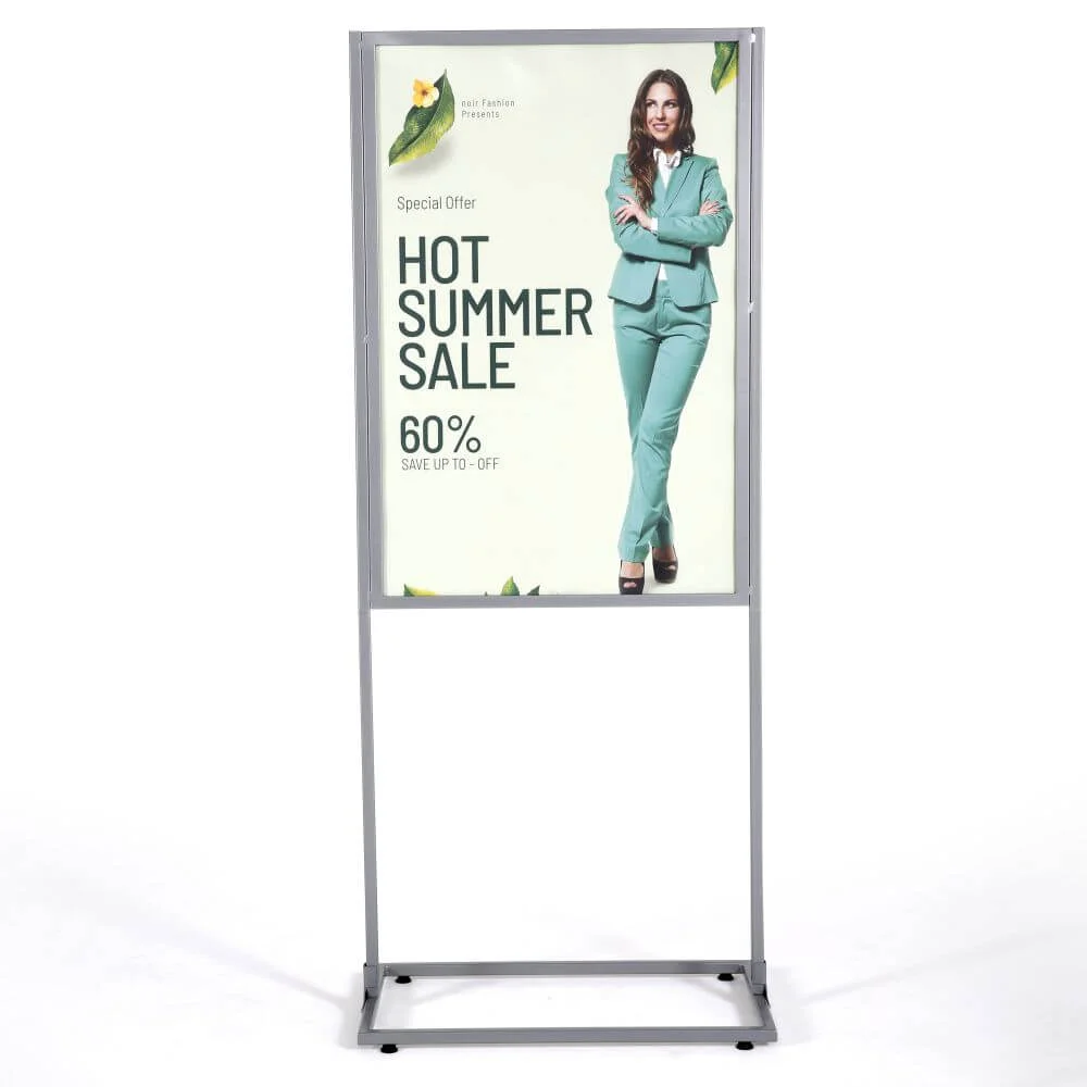 UIBM20G124X2000-4 Front of metal eco infoboard with 1 tier with a mock poster in it