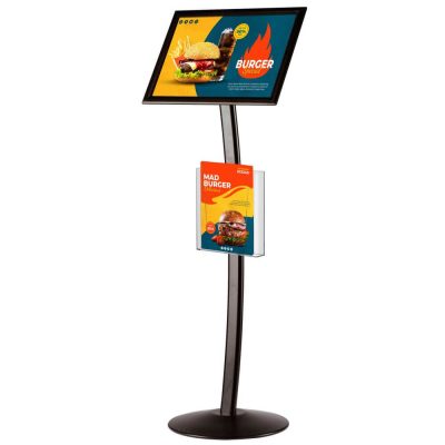 Black Pedestal Sign Holder with Clear Brochure holder