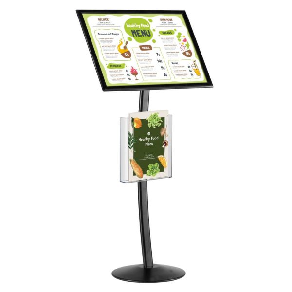 Black Pedestal Sign Holder with clear brochure holder