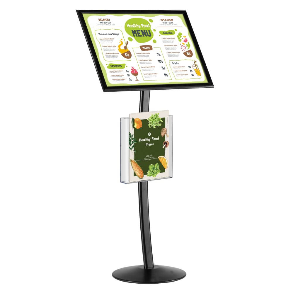 Pedestal Sign Holder Stand Silver 18x24 Inch Double Sided Slide-In Aluminum  Poster Frame Floor Standing