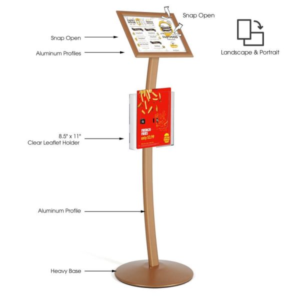 Copper Pedestal Sign Holder with measurements and accessories