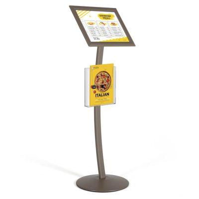 Earth Color Pedestal Sign Holder with Clear Brochure Holder