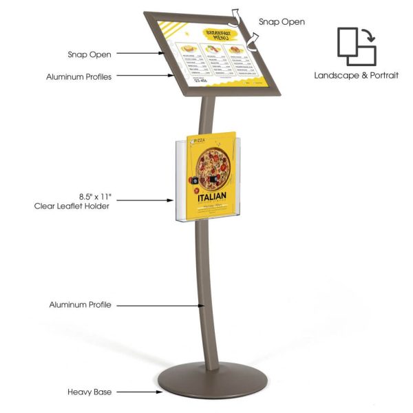 Earth Color Pedestal Sign Holder with measurements and accessories