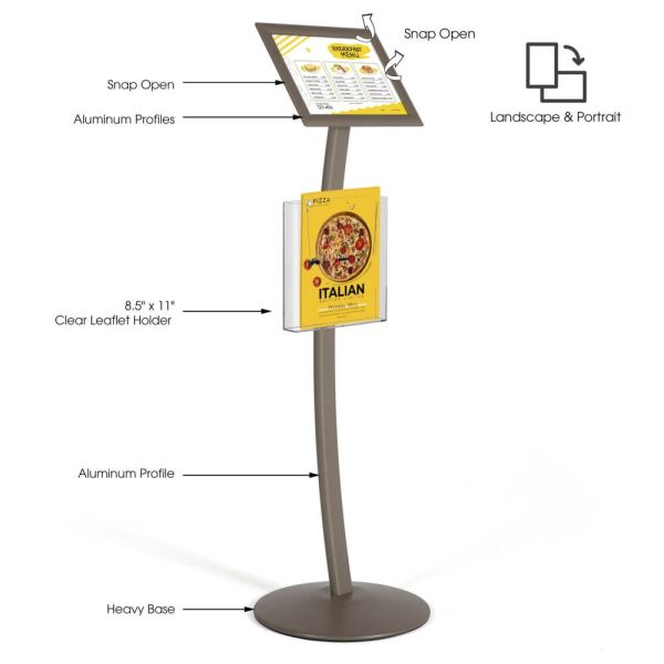 Earth Color Pedestal Sign Holder with measurements and accessories