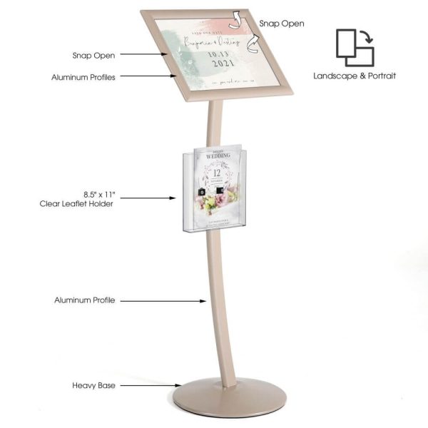 Pale Rose Pedestal Sign Holder with measurements & accessories