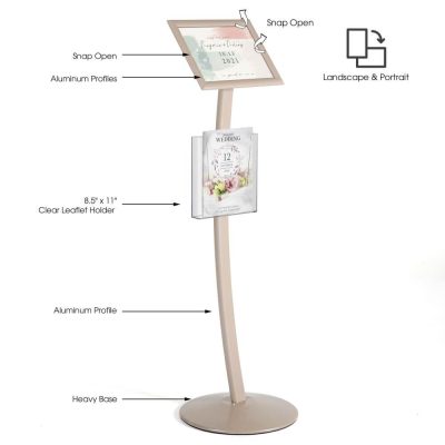 Pale Rose Pedestal Sign Holder with measurements and accessories