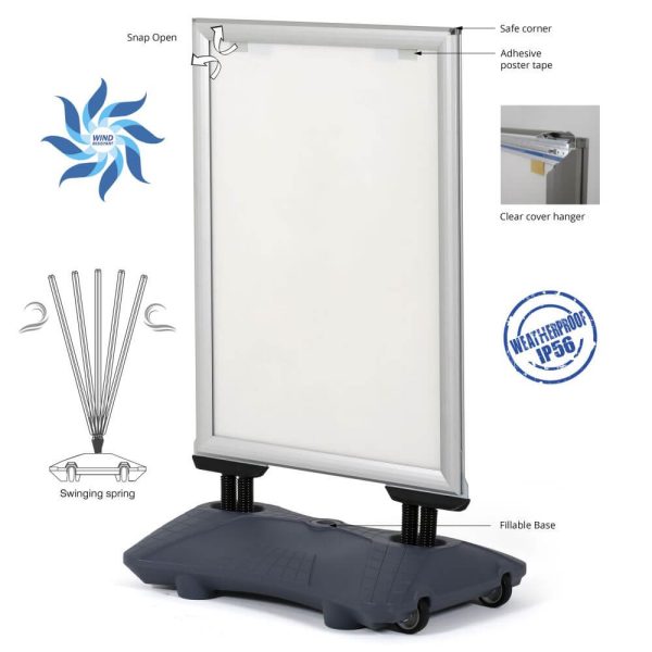 Weather Resistant Outdoor Pavement Sidewalk Sign Holder, Silver