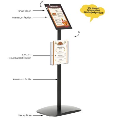 Pedestal Sign Holder with Clear Brochure Holder with measurements