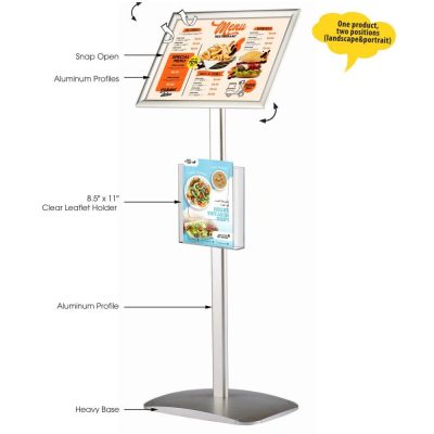 Pedestal Sign Holder with Clear brochure holder with measurements