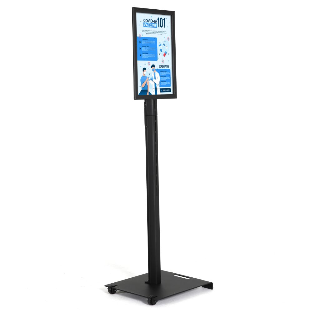 Floor-standing Sign Holder with Snap-Open Frame for 8.5 x 11 inch Graphics - Powder Coated Black Aluminum (CMB8511BLK)