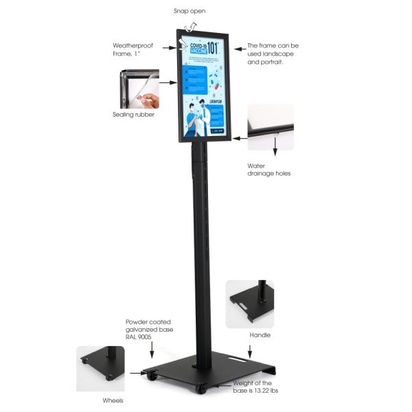 pedestal-outdoor-sign-holder-black-11x17-inch-aluminum-snap-poster-frame-floor-standing-roll-on-wheels (2)