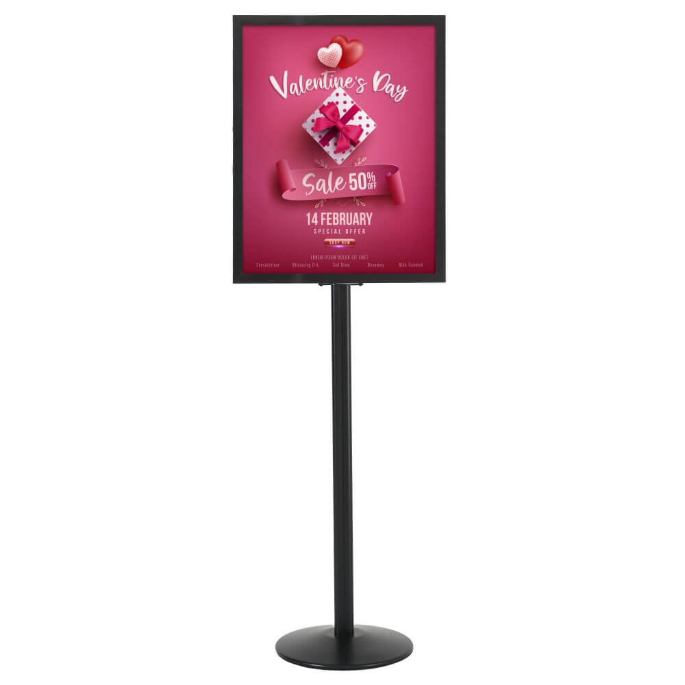 M&T Displays Metal Eco Info Board, Black 24x36 Inches Slide-In Poster Sign  Holder 1 Tier Double Sided Floor Standing Pedestal Advertising Display with  Backing and Anti-Glare Lens 