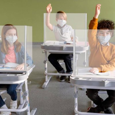 Foldable Sneeze Guard with Slot for Student Desk - Cough Barrier in a classroom