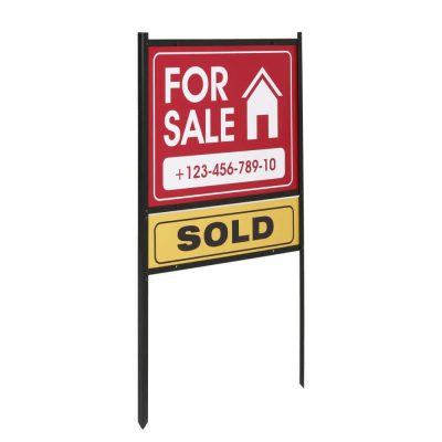 H Frame Real Estate Yard Sign with single rider that is displaying a For Sale Sign
