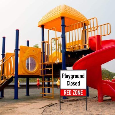 H Frame Yard Sign in front of a playground that says 