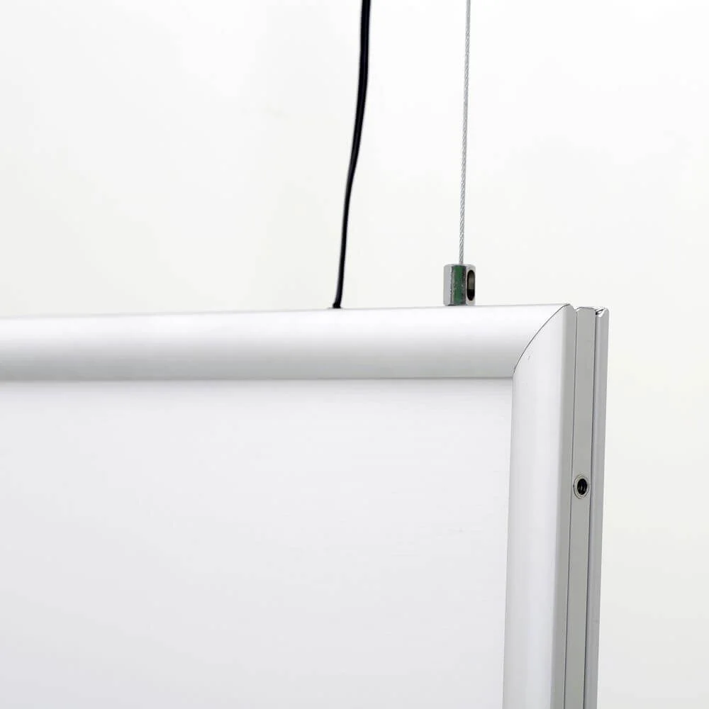 The top corner of the double sided LED Light Snap Poster Frame