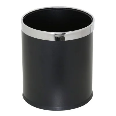 Open Top Waste Basket Black 1.6 Gallon Stainless Steel Metal Trash Bag RIng