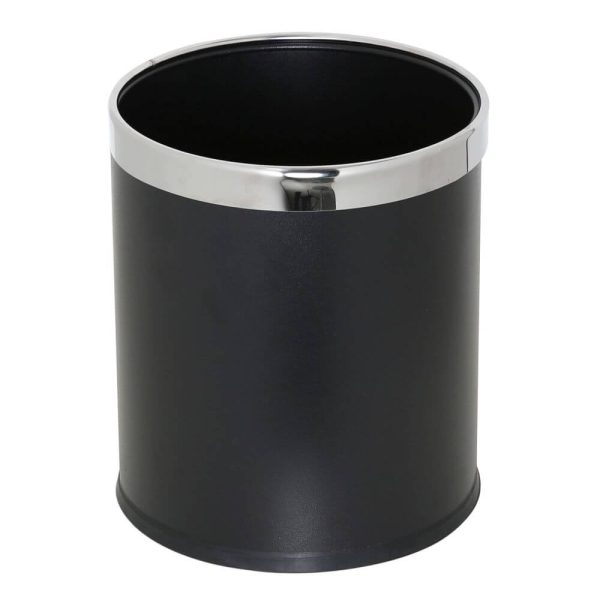 Open Top Waste Basket Black 1.6 Gallon Stainless Steel Metal Trash Bag RIng