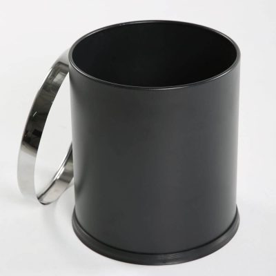 Black Open Top Waste Basket with Stainless steel Ring