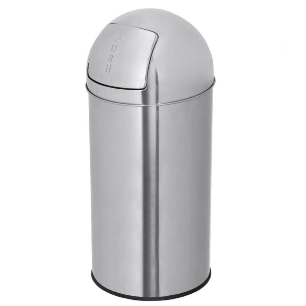 A round push open top garbage can