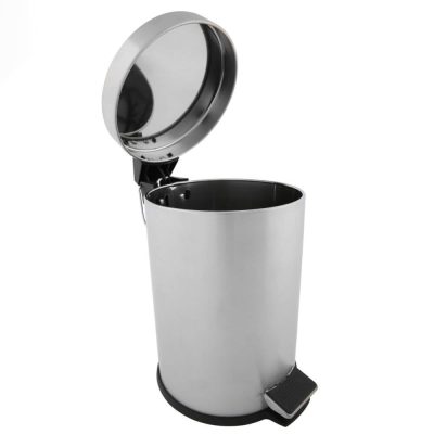 Step on Trash Can, Silver 5.3 Gallon with lid open