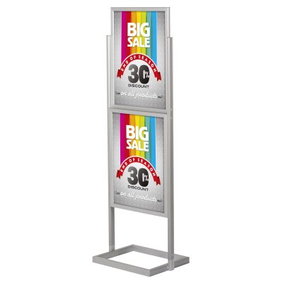 Metal Eco Info Board Silver 22x28" Slide-In Pedestal Poster Sign Holder 2 Tier Double Sided Floor Standing