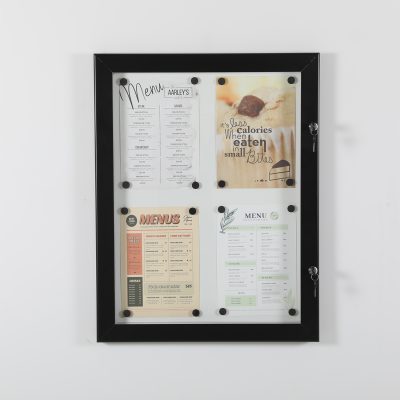 Lockable Sealed Magnetic Showboard 4x(8.5x11) Inches Aluminum Black