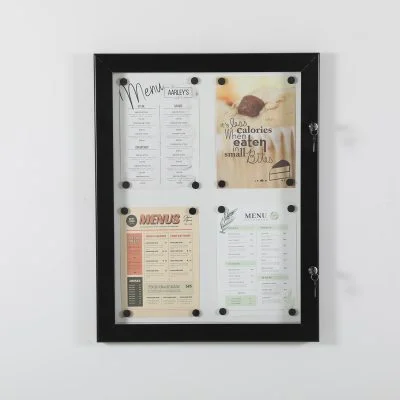 Lockable Sealed Magnetic Showboard 4x(8.5x11) Inches Aluminum Black