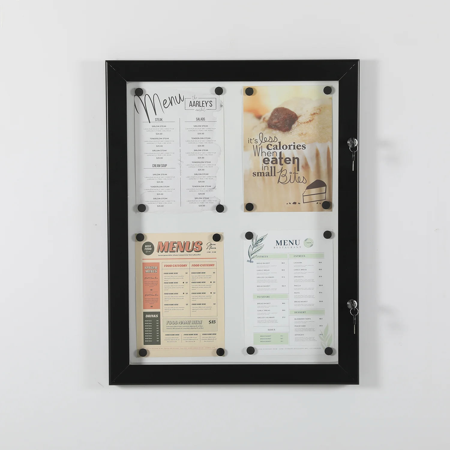 Lockable Sealed Magnetic Showboard 4x(8.5x11) Inches Aluminum Black (1)