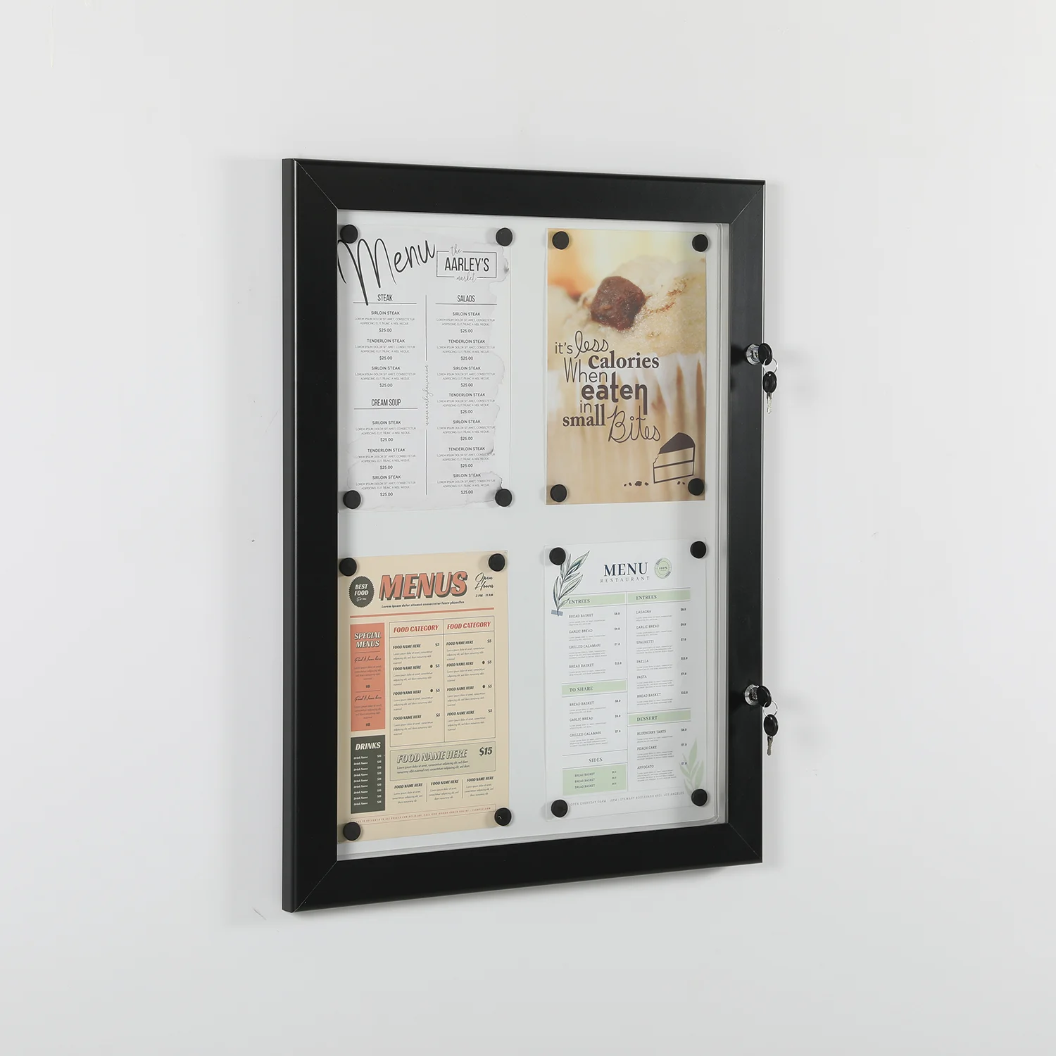 Lockable Sealed Magnetic Showboard 4x(8.5x11) Inches Aluminum Black (2)