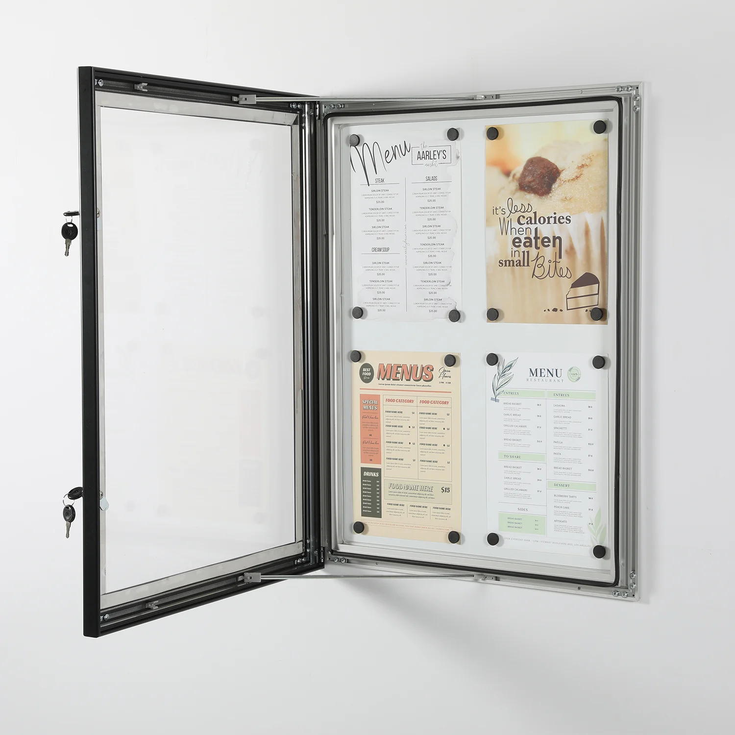 Lockable Sealed Magnetic Showboard 4x(8.5x11) Inches Aluminum Black (3)